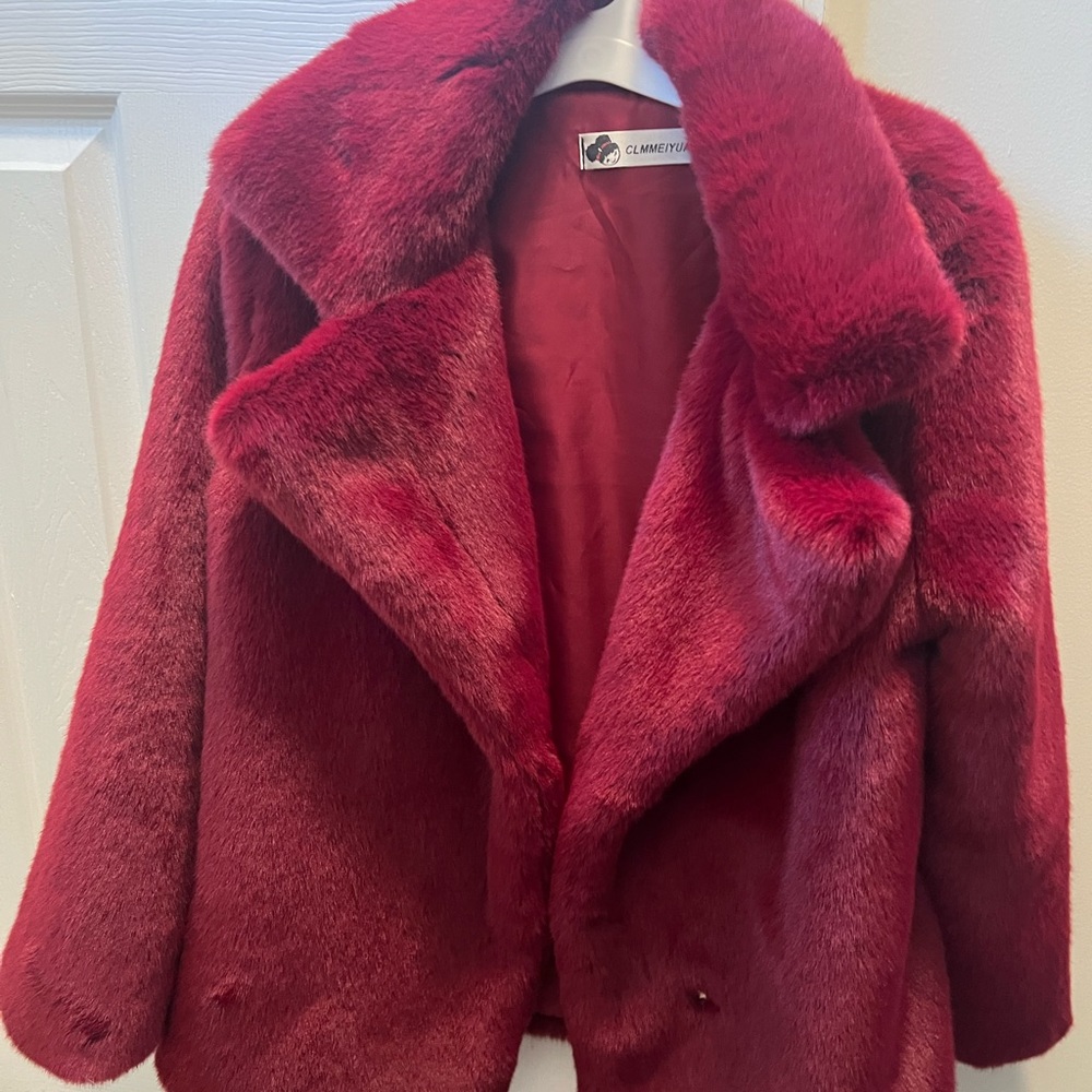 Women’s red faux fur coat jacket funky